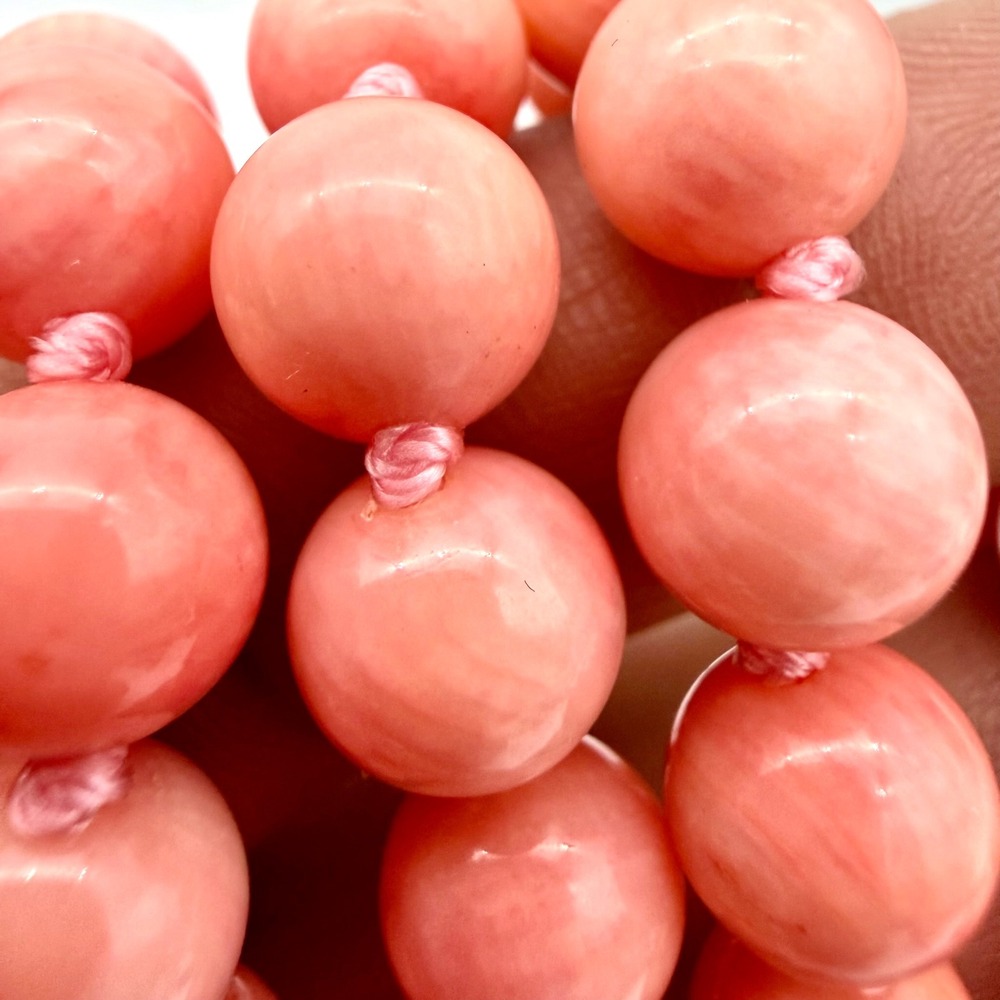 Vintage 56" Genuine Angel Skin Coral Necklace Hand Knotted 8.5mm Beads 124g - Picture 5 of 13